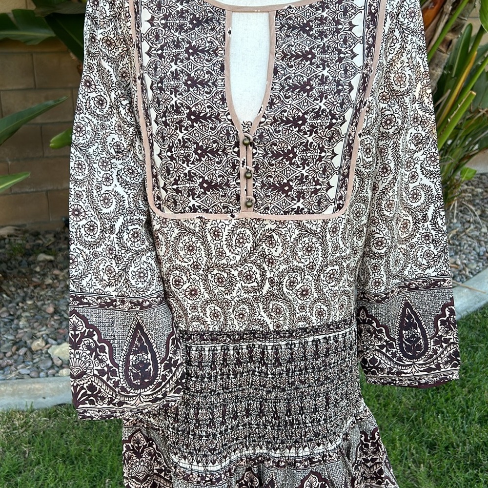 Veronica Beard Makai Print Boho Smocked Mini Dress Size 6 - Picture 8 of 15